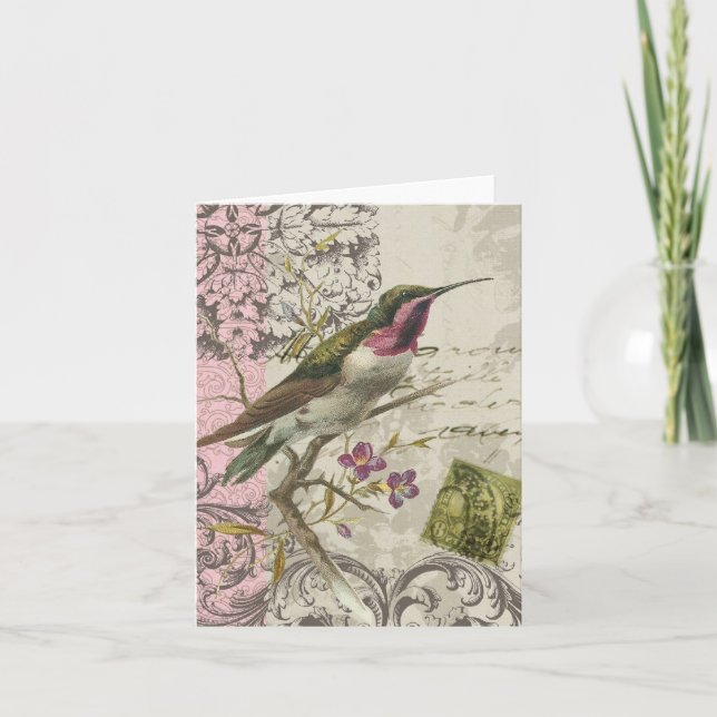 Cartão Vintage Hummingbird...notecard (Frente)