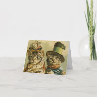 Vintage Humor, Victorian Bride Groom Cats in Hats