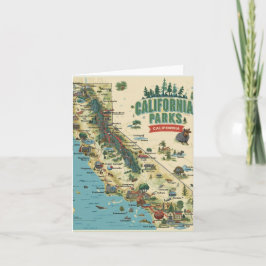 Cartão Vintage Illustrated California Parks Map Art