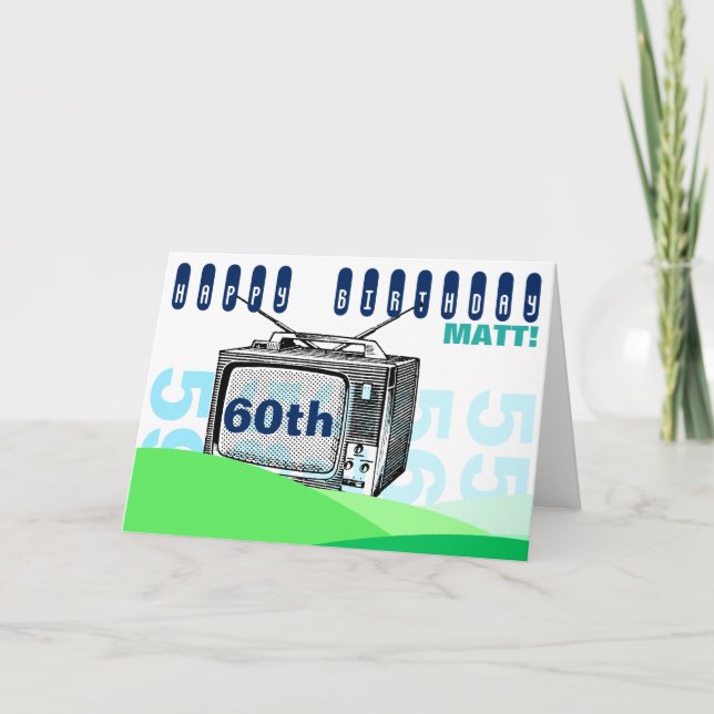 Cartão Vintage Illustration TV 60th Birthday Greeting C (Frente)