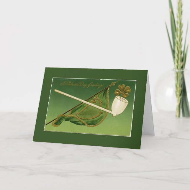 Cartão Vintage Irish Pipe and Flag Greeting Card (Frente)