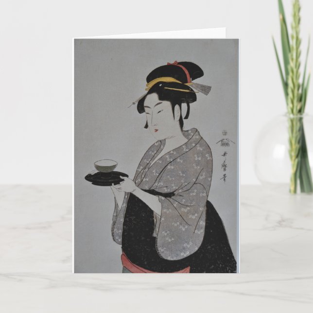 Cartão Vintage Japanese Woman serving tea Greeting Card (Frente)
