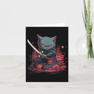 Cartão Vintage Japonês Samurai Ninja Cat Tattoo Kawaii