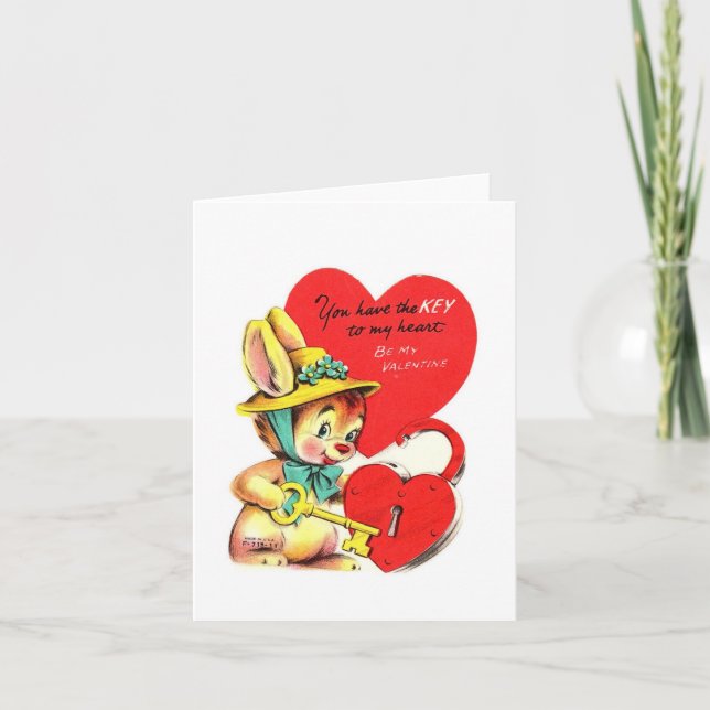 Cartão Vintage Key to My Heart Namorados (Frente)