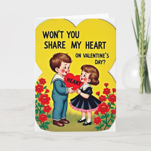 Cartão Vintage Kids Valentine Heart Card (Frente)