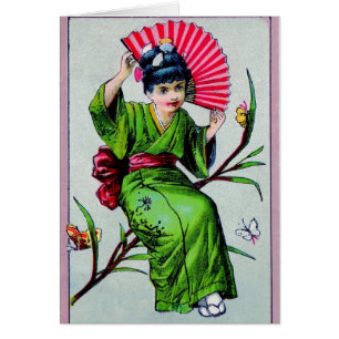 Cartão Vintage Kimono Girl,