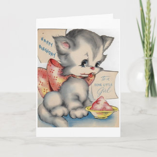 Cartão Vintage Kitten Carinha de Aniversário
