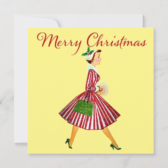 Cartão Vintage Lady 1950 Natal (Frente)