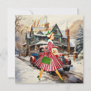 Cartão Vintage Lady 1950 Natal