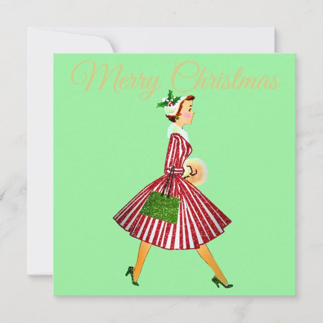 Cartão Vintage Lady 1950 Natal (Frente)
