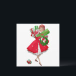 Cartão Vintage Lady Christmas Comprando presentes<br><div class="desc">O Natal como parecia na década de 1950 com esta trabalho de arte retrô de uma senhora vestida com um vestido de cheio em vermelho e verde.</div>