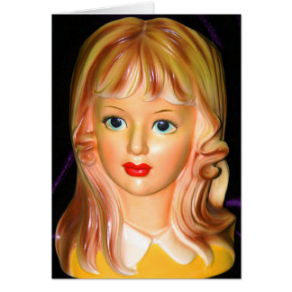 Cartão Vintage Lady Head Vase Teen com Placa Espreitada