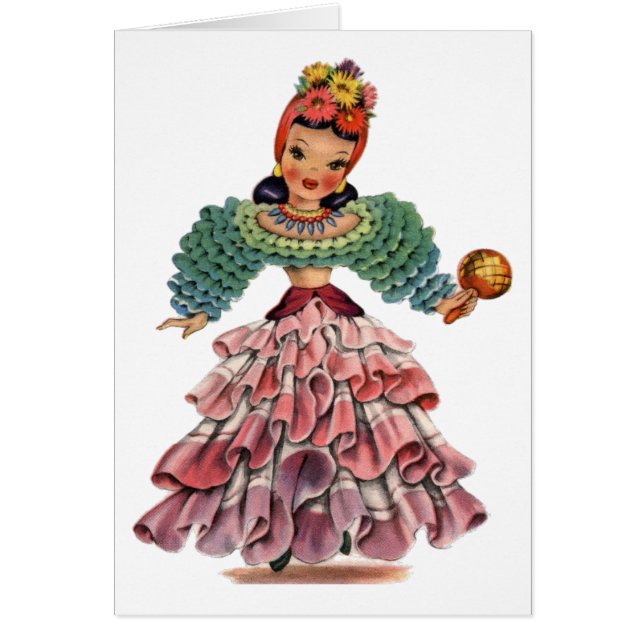 Cartão Vintage latino Dancer, vestido tradicional (Frente)