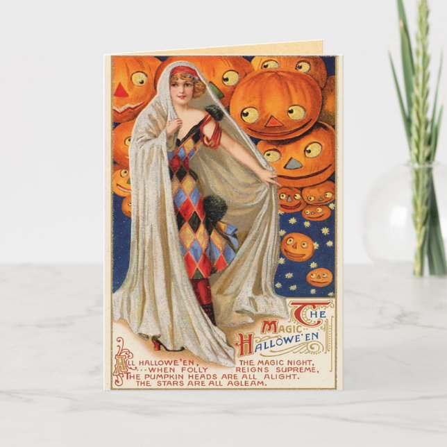 Cartão Vintage Linda Menina Ghost Halloween Card (Frente)