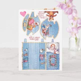 Cartão Vintage Little Girl and Baby Paper Dols art Card