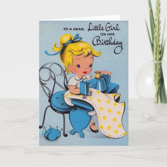 Cartão Vintage Little Girl Birthday Card (Frente)