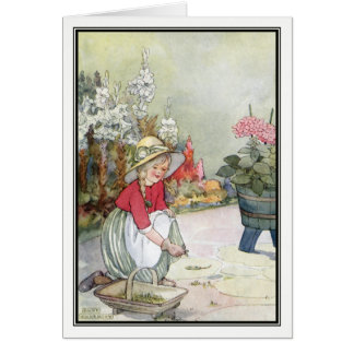 Cartão Vintage Little Girl Gardening por Anne Anderson