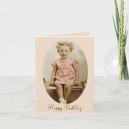 Cartão Vintage little girl in pink dress birthday card
