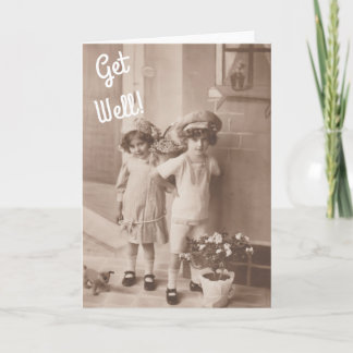Cartão Vintage Little Kids Flower Bouquets Get Well Card