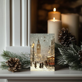 Cartão Vintage London Winter Christmas Cityscape