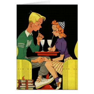 Cartão Vintage Love and Romance, adolescentes no Compro S