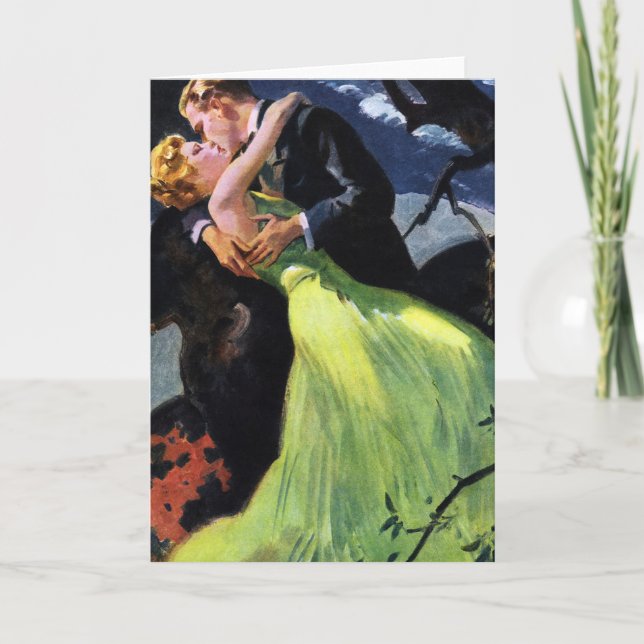 Cartão Vintage Love and Romance, Beijo Romântico (Frente)