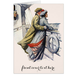 Cartão Vintage Love and Romance, recém-casados em navio d