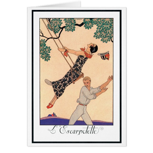 Cartão Vintage Love Romance, Escarpolette Swing Barbier (Frente)