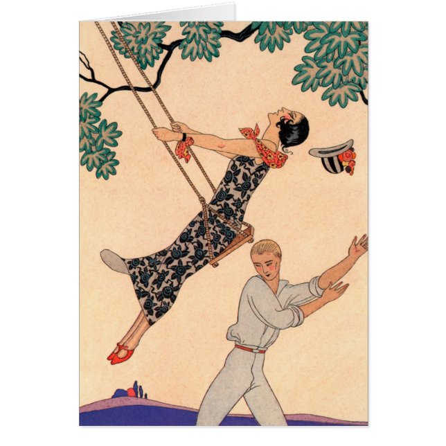 Cartão Vintage Love Romance, Escarpolette Swing Barbier (Frente)