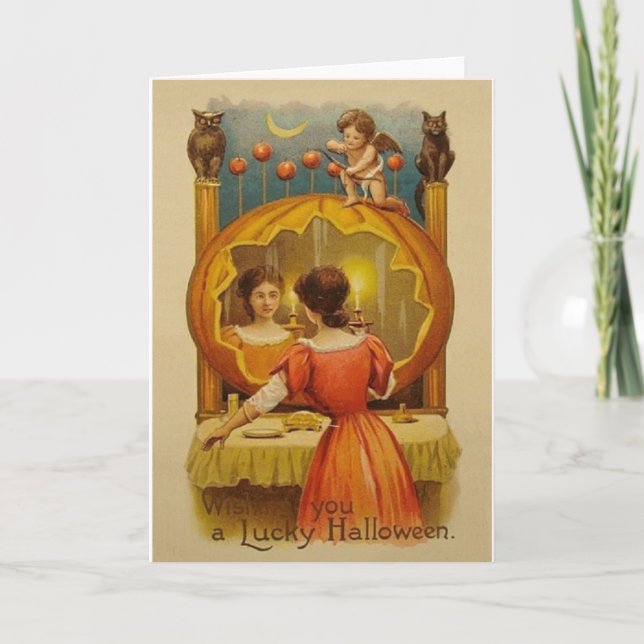 Cartão Vintage Lucky Halloween Greeting Card (Frente)