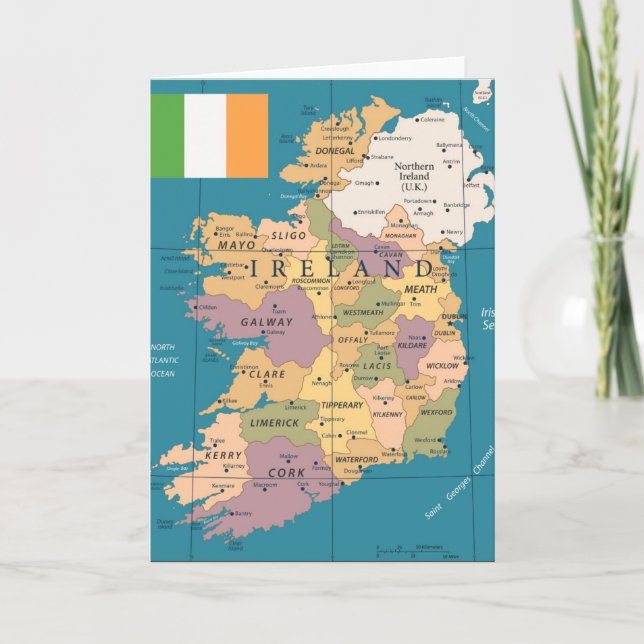 Cartão Vintage Map of Ireland (Frente)