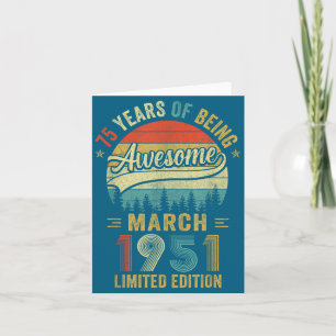 Cartão Vintage Março 1951 Velho Aniversário de 75 anos Ho