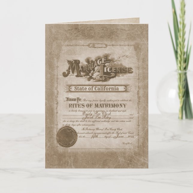 Cartão Vintage Marriage Certificate Wedding card (Frente)