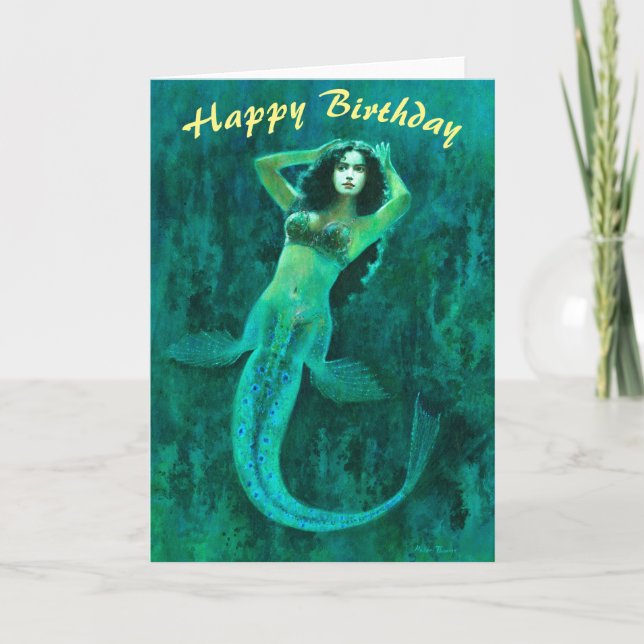 Cartão Vintage Mermaid Birthday (Frente)