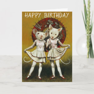Cartão Vintage Mice Birthday Card