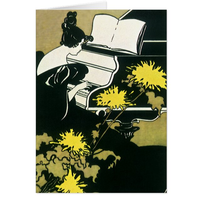 Cartão Vintage Music, Miss Traumerei Jogando Piano, Reed (Frente)