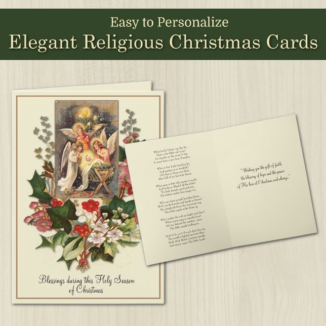 Cartão Vintage Natal católico Jesus Natividade (Traditional Religious Christmas Poem with Nativity Scene - Easy to personalize)