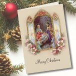 Cartão Vintage Natal Tradicional Família Santa<br><div class="desc">Linda imagem tradicional da Natividade com Jesus,  Maria e Rua. Joseph. Todo texto e fontes podem ser modificados.</div>