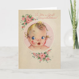 Cartão Vintage New Baby Girl Parabéns Card