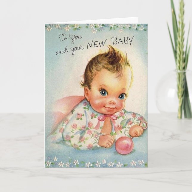 Cartão Vintage New Baby Greeting Card (Frente)