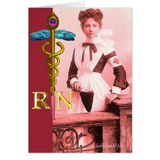 Cartão VINTAGE NURSE and Gold Caduceus NR Emblem (Frente)