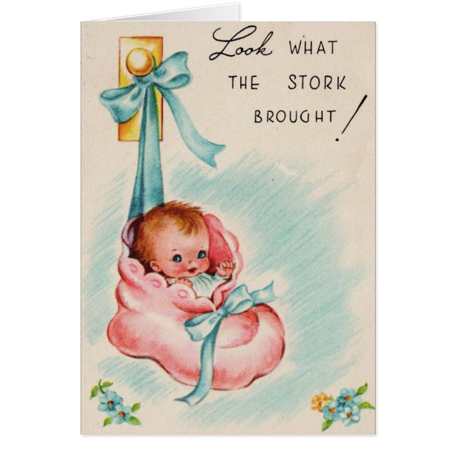 Cartão Vintage - olhe o que a cegonha trouxe, (Frente)