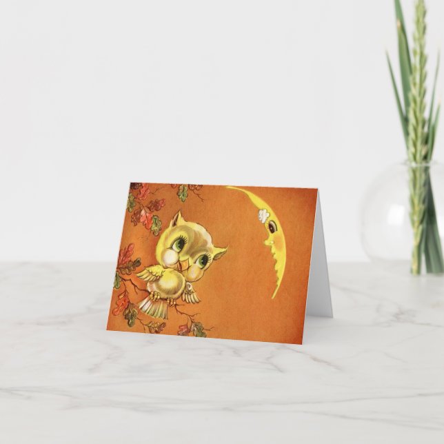 Cartão Vintage Owl e Moon (Frente)