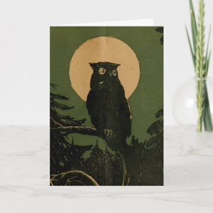 Cartão Vintage Owl na Lua das Bruxas