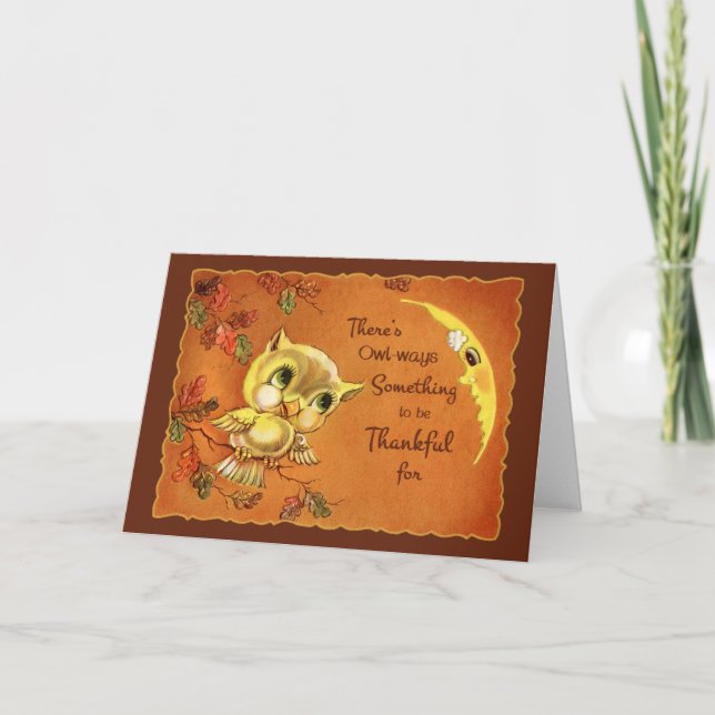 Cartão Vintage Owl Thanksgiving Card (Frente)