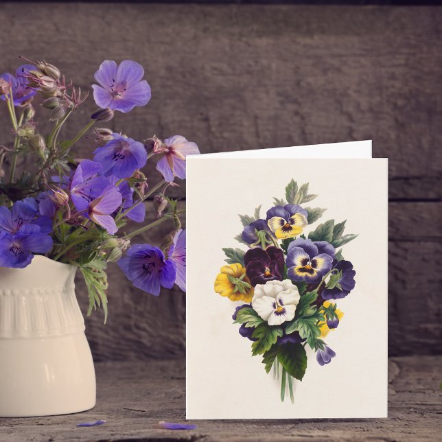 Cartão Vintage Pansies Blank Note Card (Criador carregado)