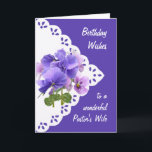 Cartão Vintage Pansy Flower Pastor's Wife Birthday Card<br><div class="desc">Vintage Pansy Flower para o    aniversário da esposa do seu Pastor. Que você seja banhado com o amor e a alegria de Deus no seu dia especial e todos os dias</div>