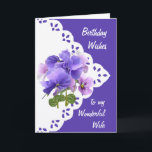 Cartão Vintage Pansy Flower Wife Birthday Card<br><div class="desc">Vintage Pansy Flower para seu maravilhoso aniversário de Wilfe</div>