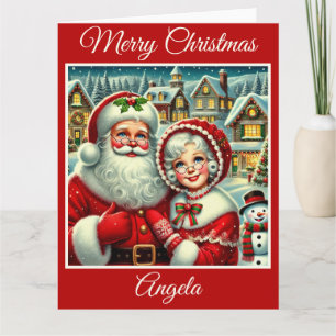 Cartão Vintage Papais noeis e Sra. Claus no Polo Norte