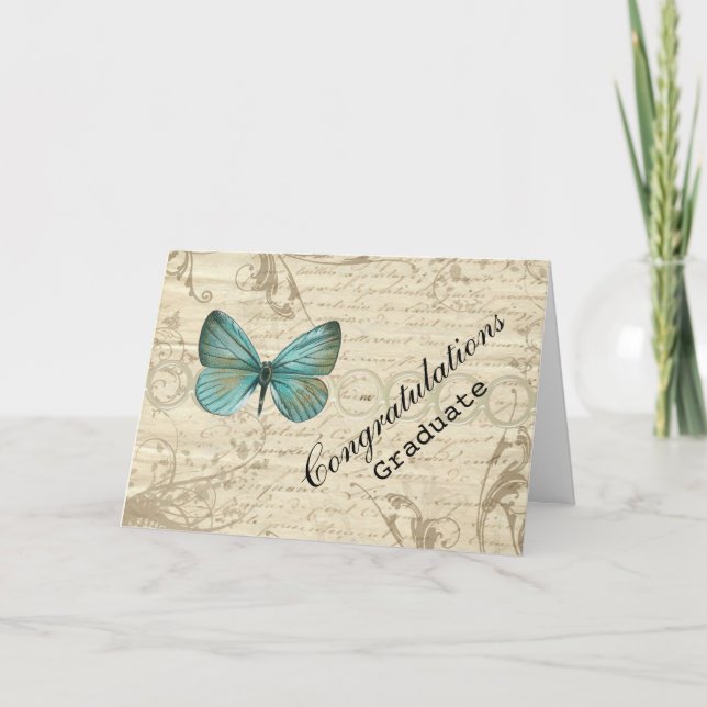 Cartão Vintage Paper Butterfly Congratulations Graduate (Frente)